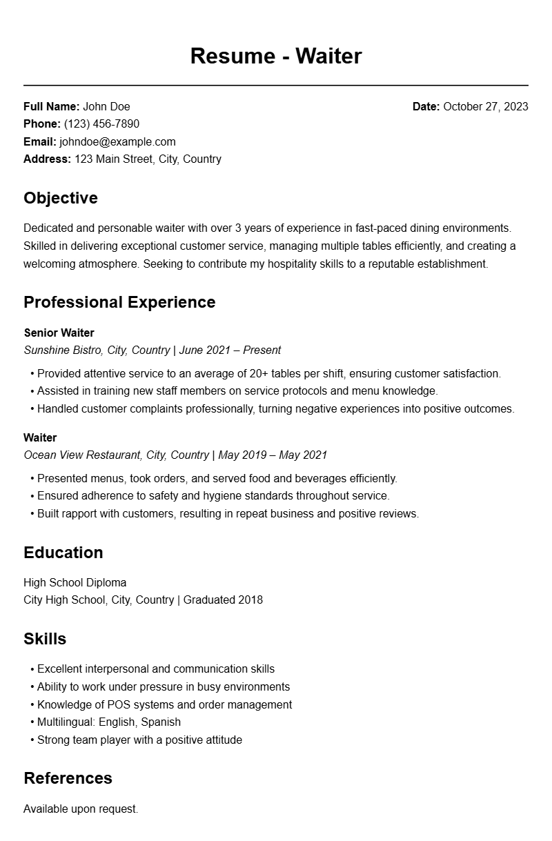 Best Waiter Resume Templates to Impress Employers