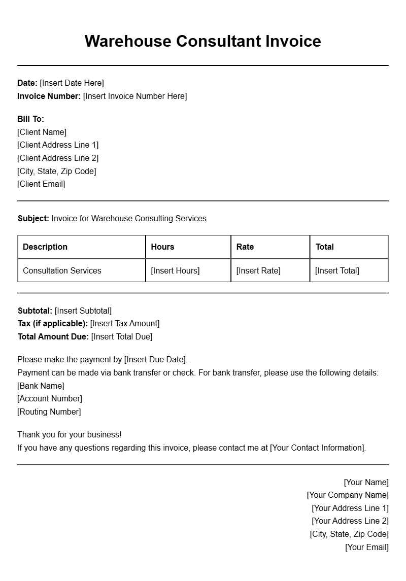 Warehouse Consultant Invoice Templates for Easy Billing