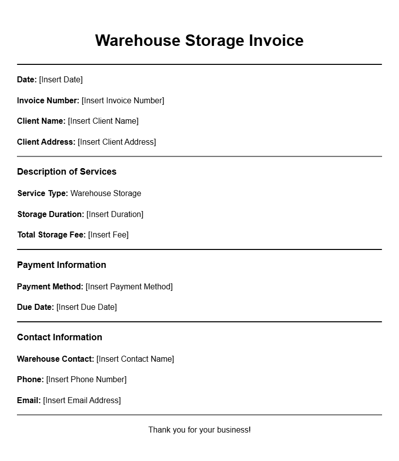 Warehouse Storage Invoice Templates for Efficient Management