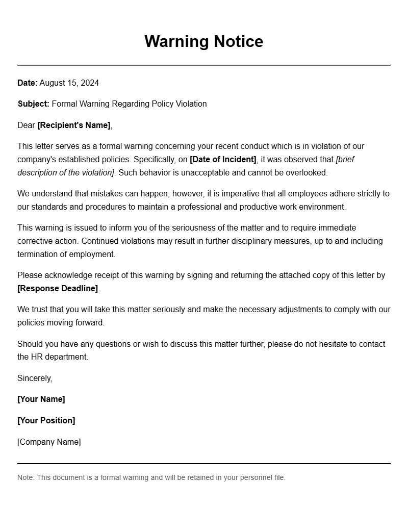 Effective Warning Response Letter Samples for Various Situations