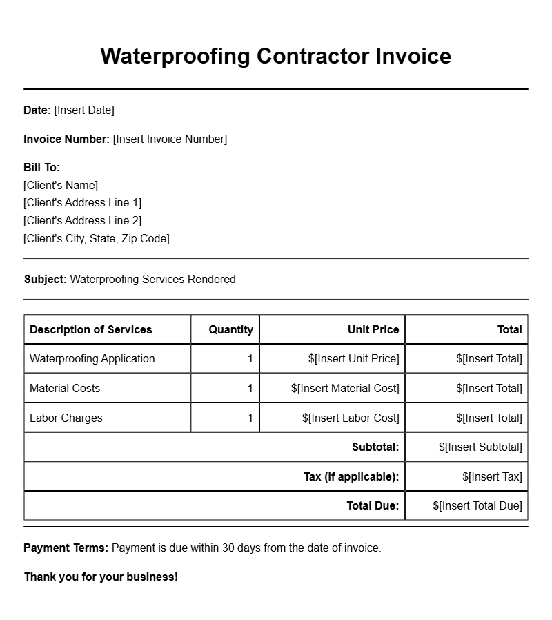 Waterproofing Contractor Invoice Templates for Your Business