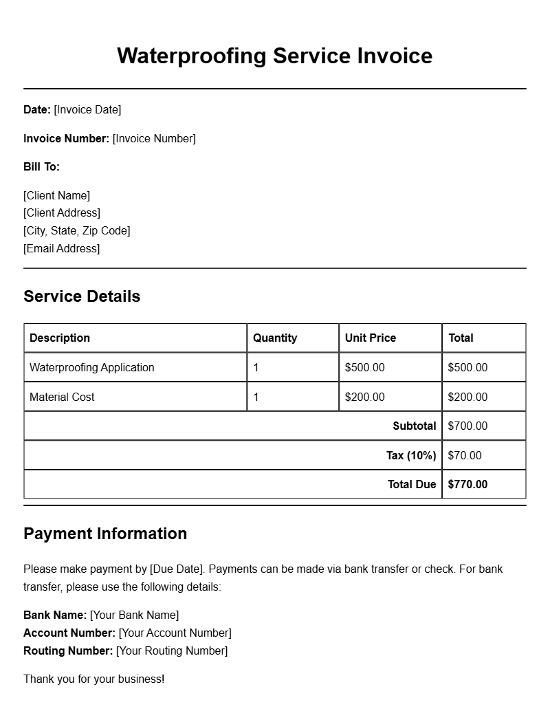 Waterproofing Service Invoice Templates for Easy Billing