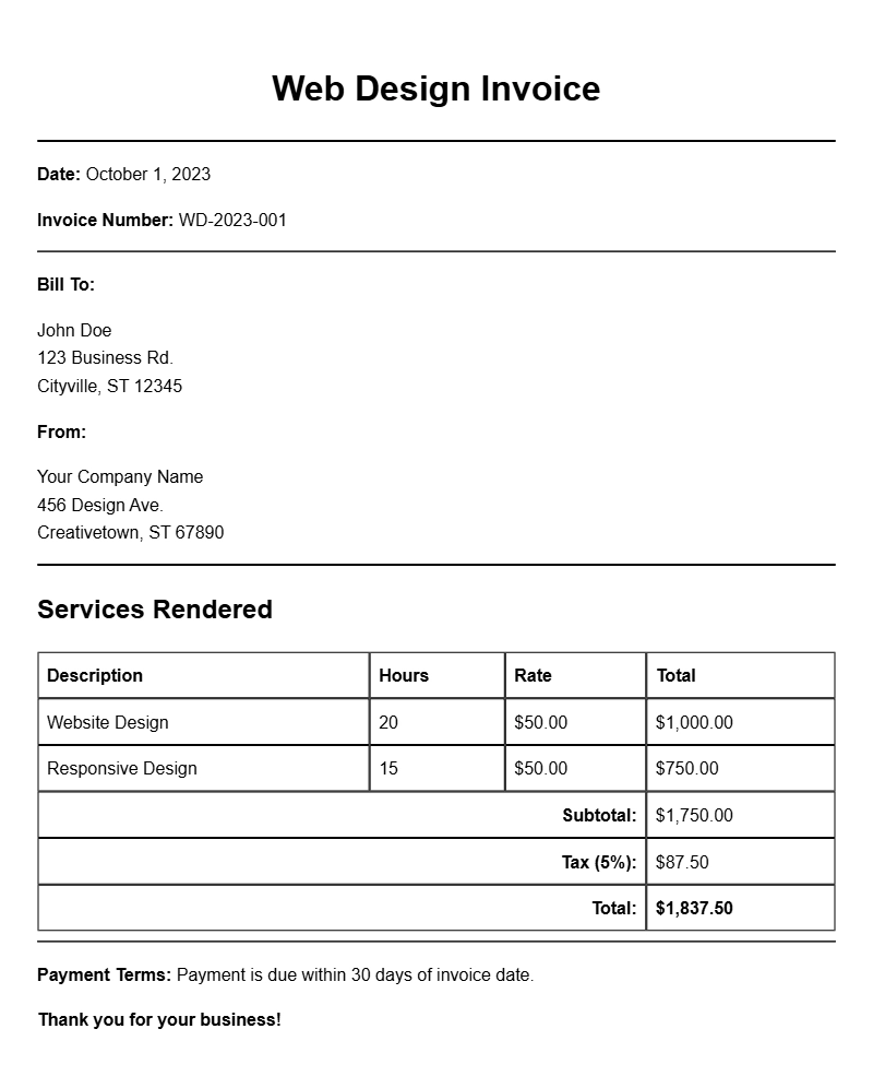 Web Design Invoice Samples for Your Business Needs