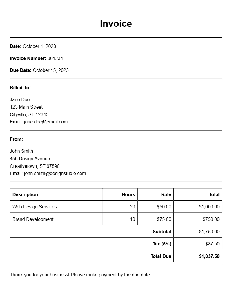 Web Designer Invoice Samples for Your Projects