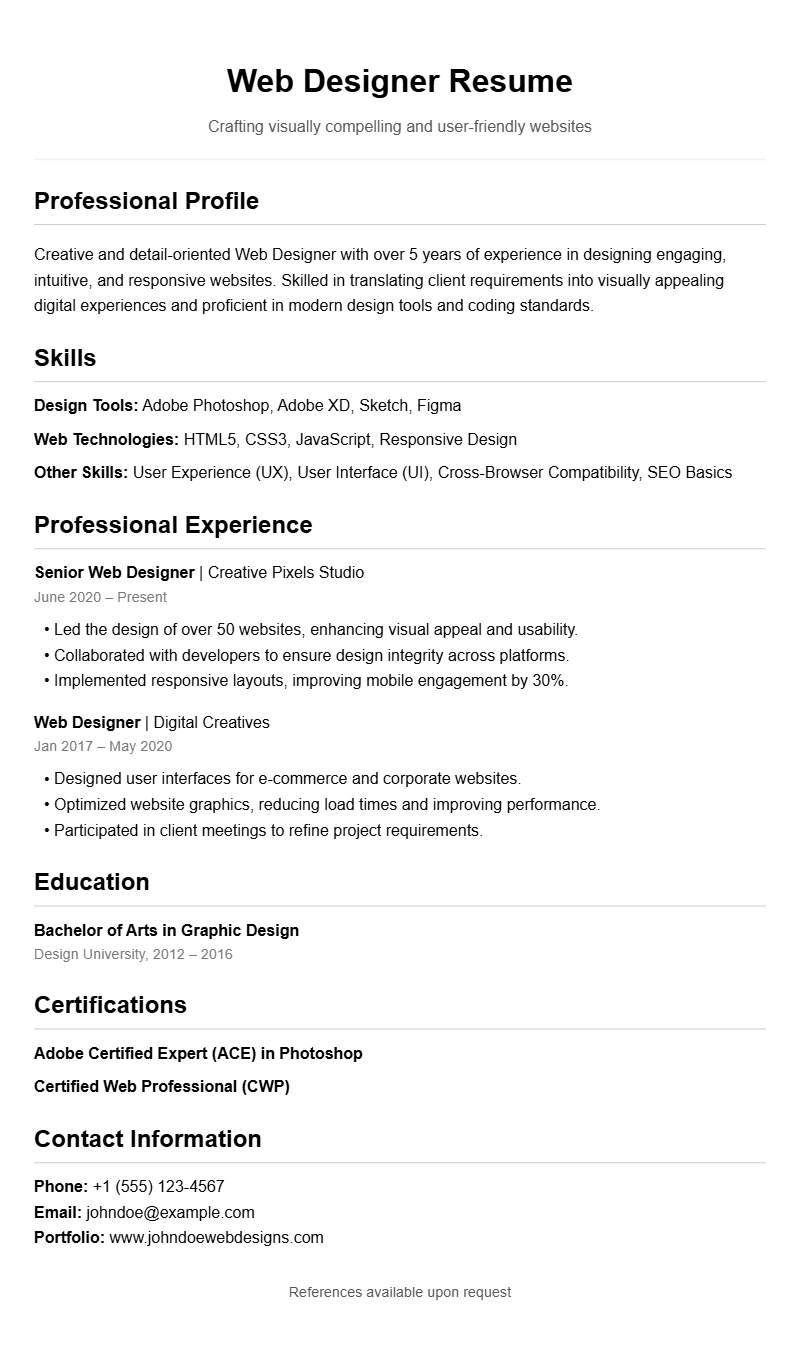 Creative Web Designer Resume Templates to Showcase Your Skills