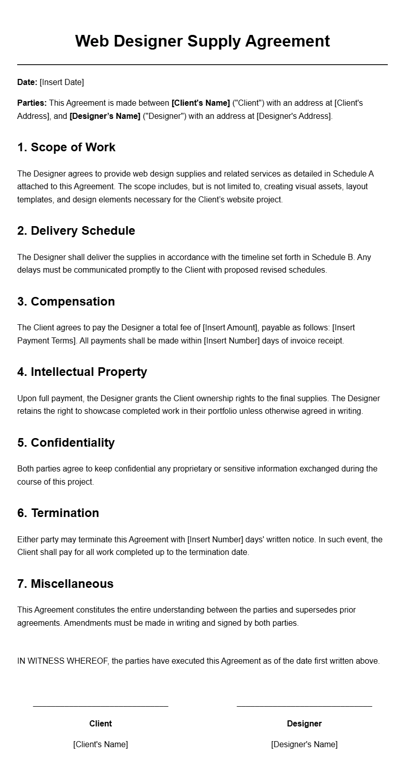 Web Designer Supply Agreement Templates for Your Business