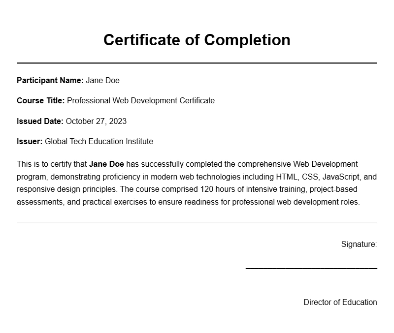 Sample Web Developer Certificates for Your Certification Journey