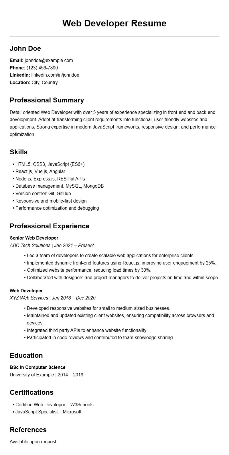 Web Developer Resume Samples for a Strong Application