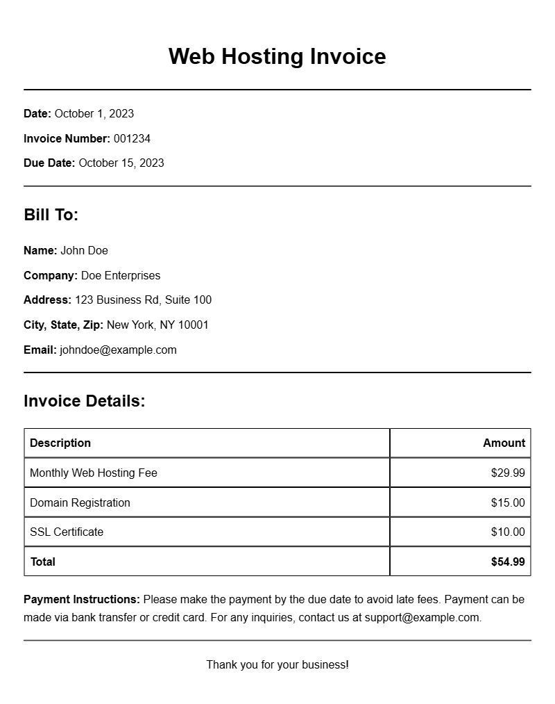 Web Hosting Invoice Templates for Your Business Needs