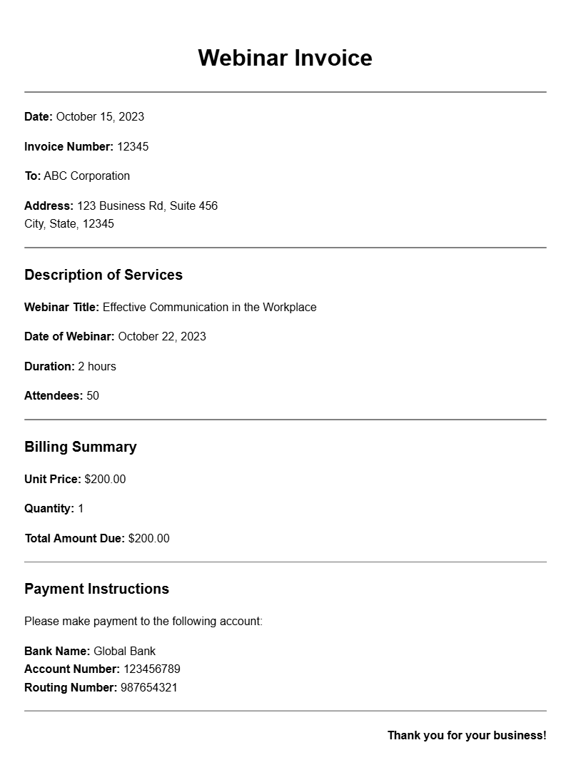 Effective Webinar Invoice Samples for Your Business Needs