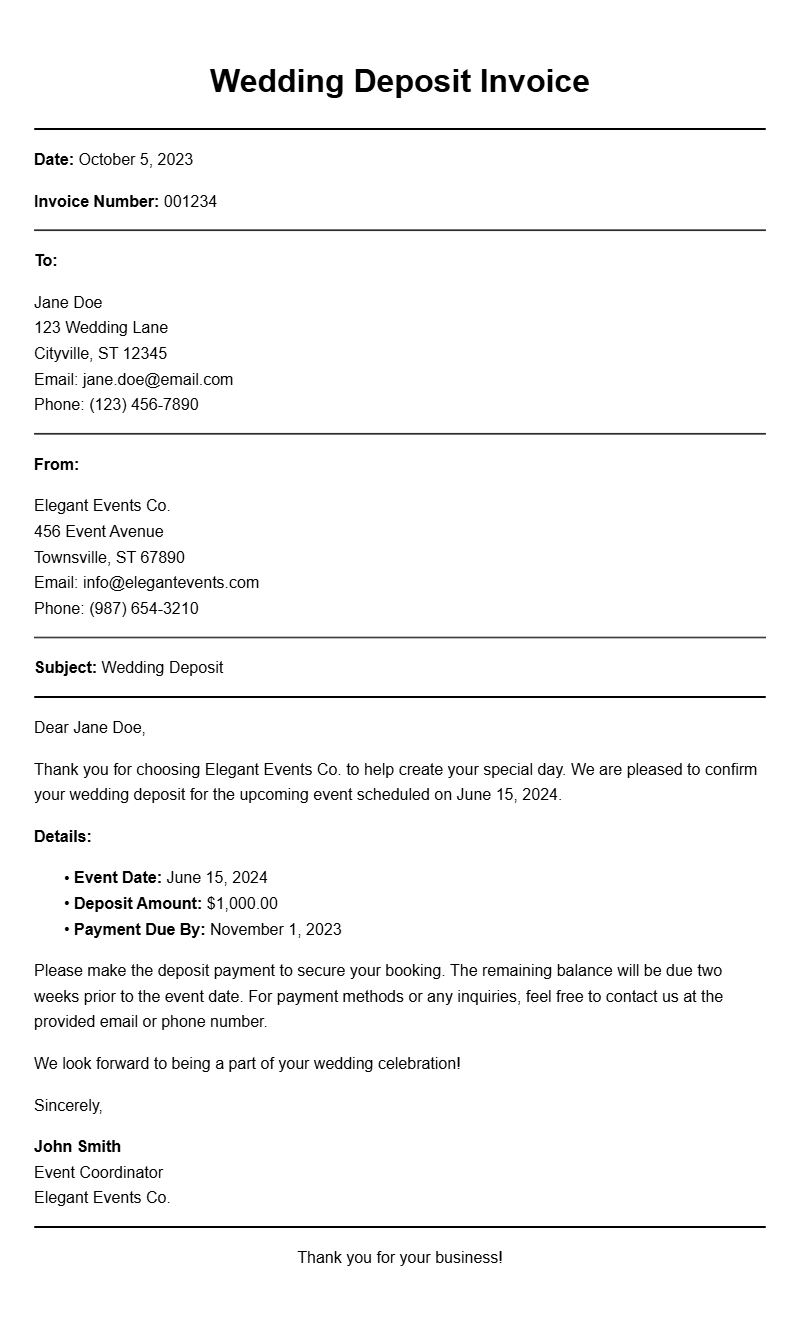 Wedding Deposit Invoice Samples for Your Event Planning Needs