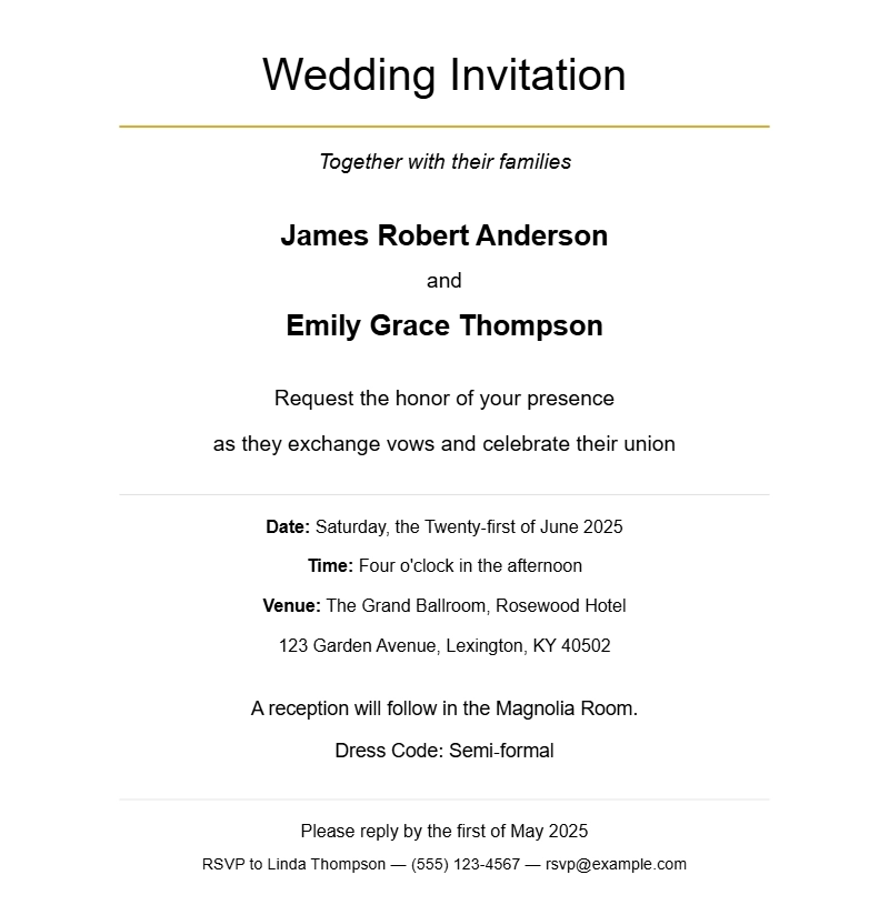 Wedding Invitation Letter Samples
