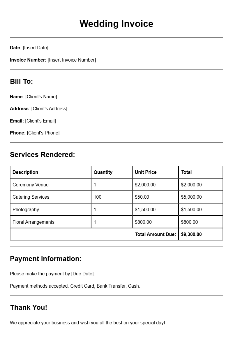 Wedding Invoice Templates for Seamless Planning