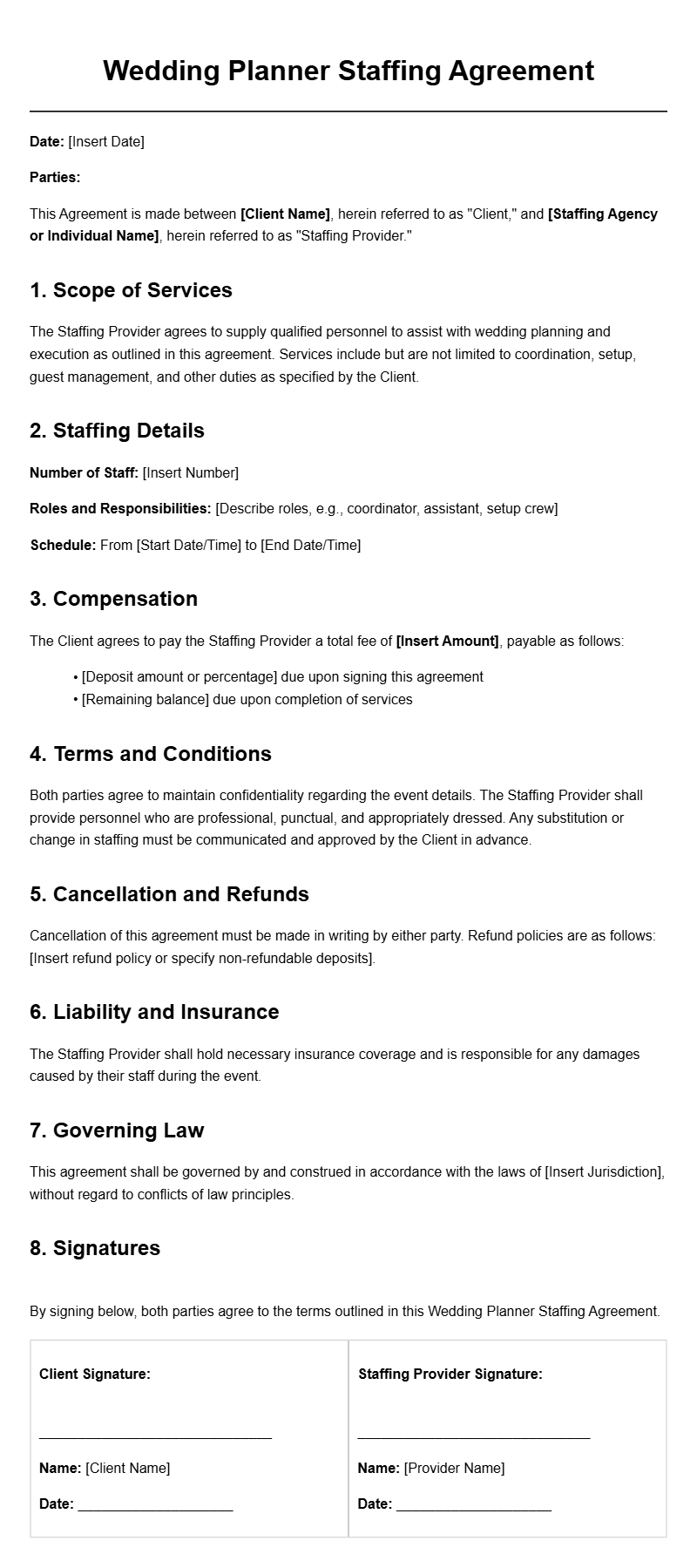 Wedding Planner Staffing Agreement Templates for Smooth Planning
