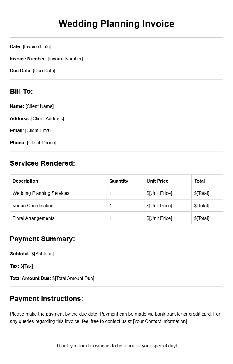 Wedding Planning Invoice Templates for Seamless Budgeting