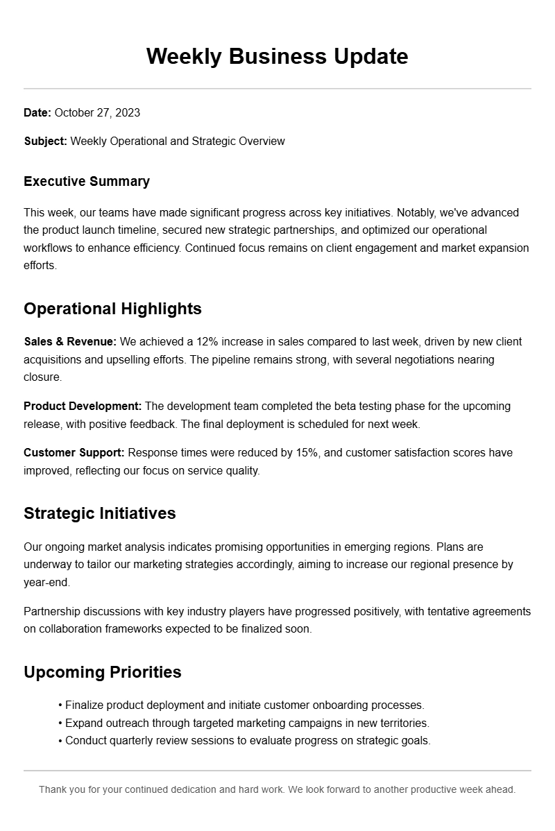 Effective Weekly Business Update Letter Samples
