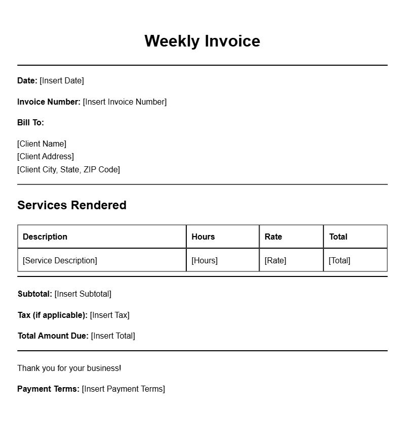 Weekly Invoice Templates for Efficient Billing