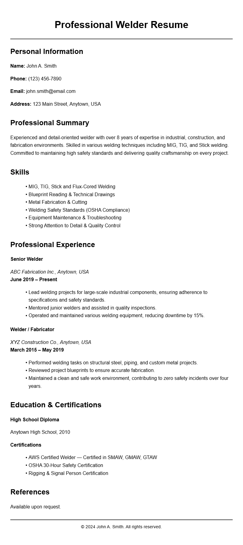 Welder Resume Samples for a Strong Job Application