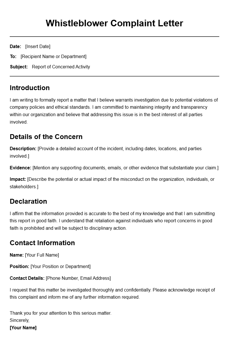 Effective Whistleblower Complaint Letter Templates for Your Needs