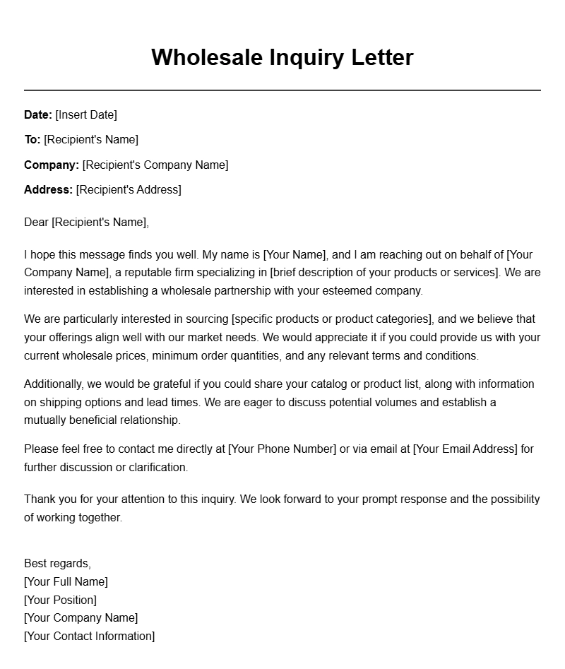 Effective Wholesale Inquiry Letter Templates for Your Business
