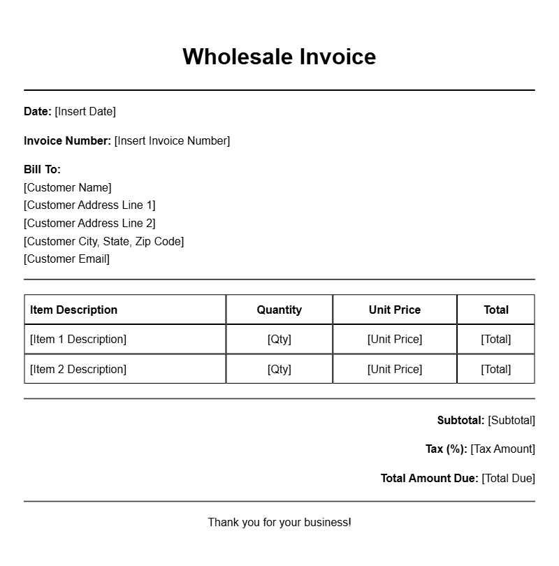 Wholesale Invoice Templates for Easy Business Transactions