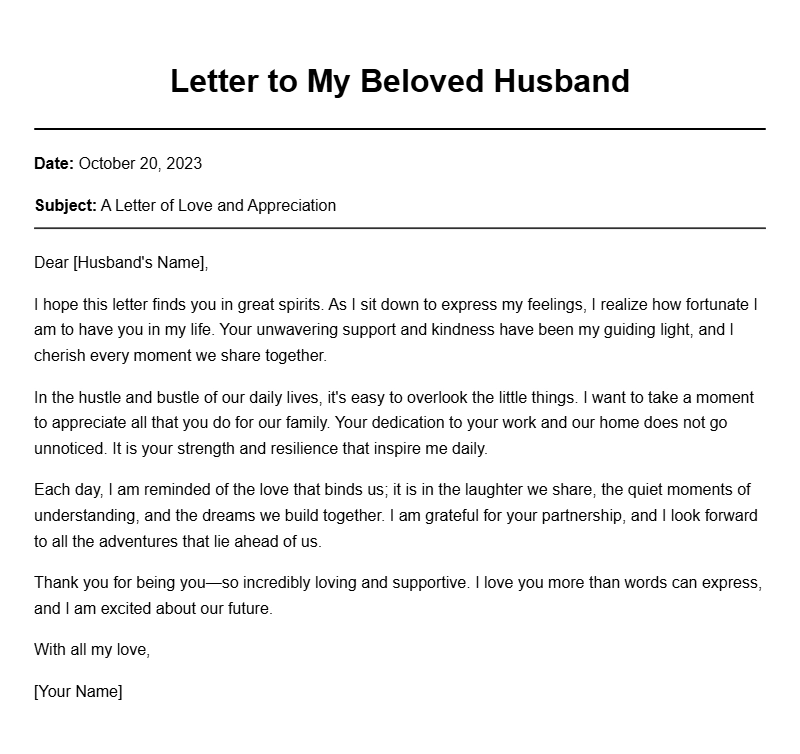 Heartfelt Letter Samples from Wife to Husband