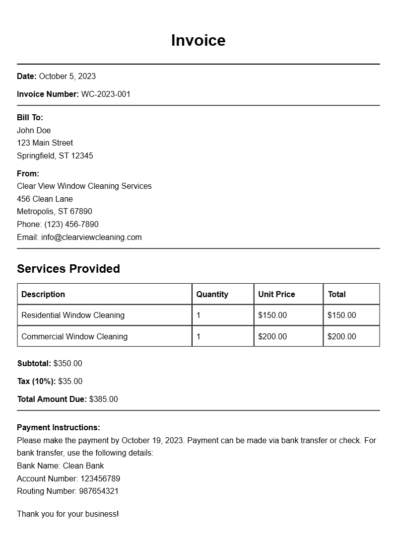Window Cleaner Invoice Samples for Your Business Needs
