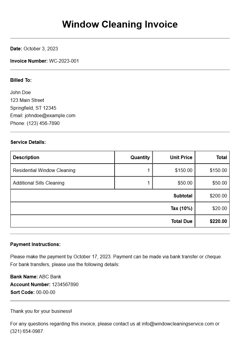 Window Cleaning Invoice Samples for Your Business Needs