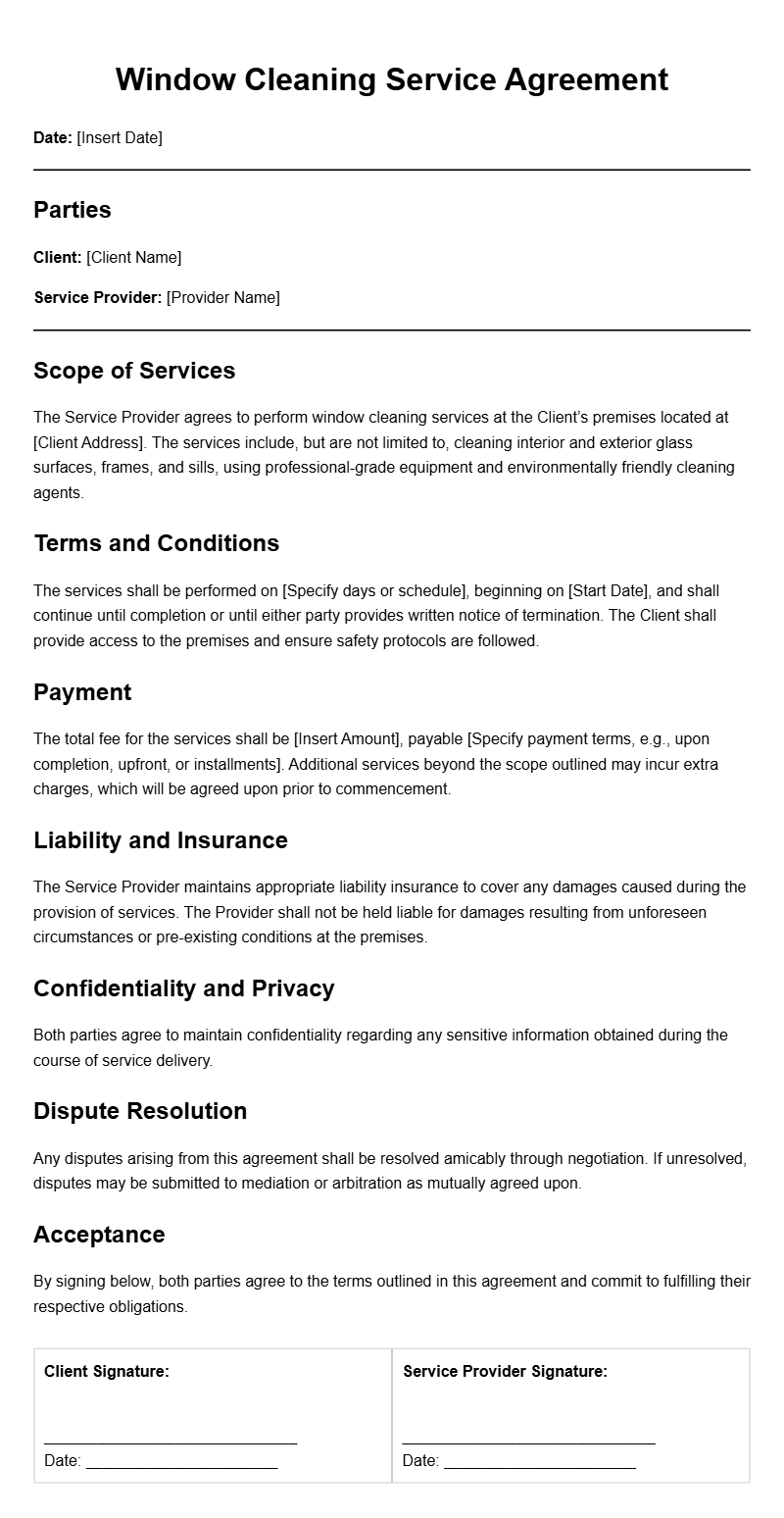 Window Cleaning Service Marketing Agreement Templates