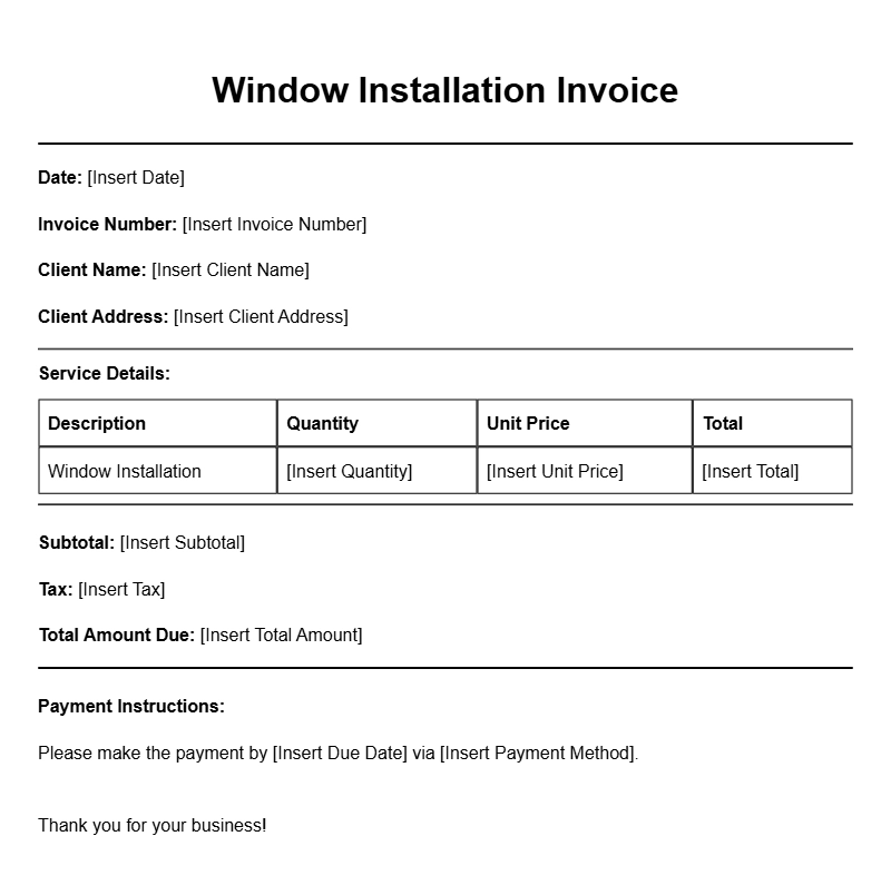 Window Installation Invoice Templates for Easy Billing