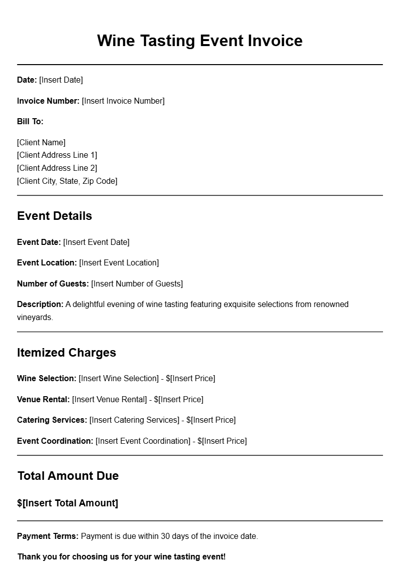 Wine Tasting Event Invoice Templates for Easy Management