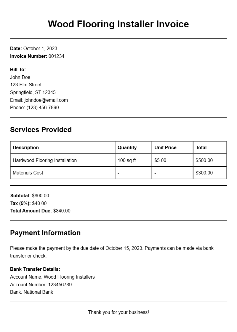 Wood Flooring Installer Invoice Templates for Your Business