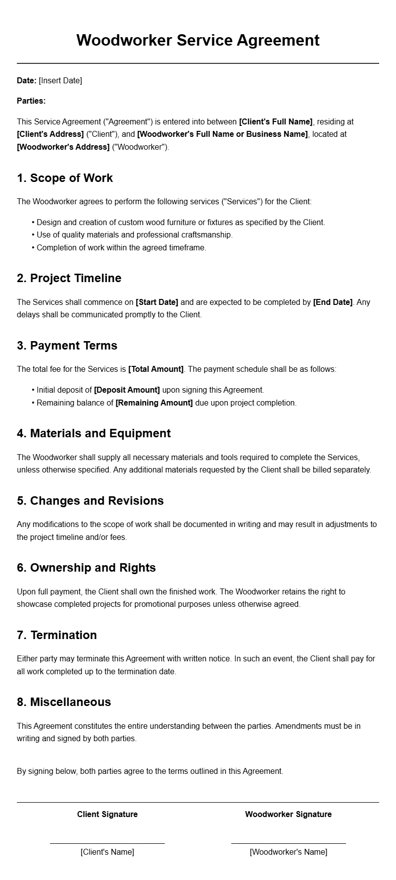 Woodworker Advertising Agreement Templates for Professionals