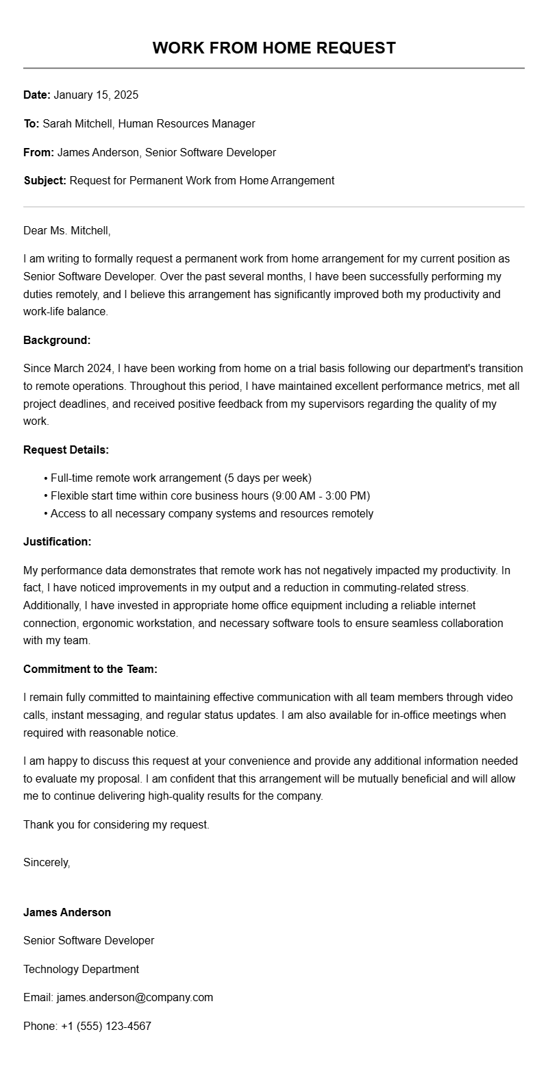 Work from Home Request Letter Templates