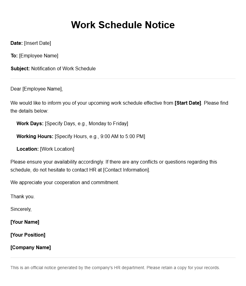 Work Schedule Notice Letter Templates for Employers