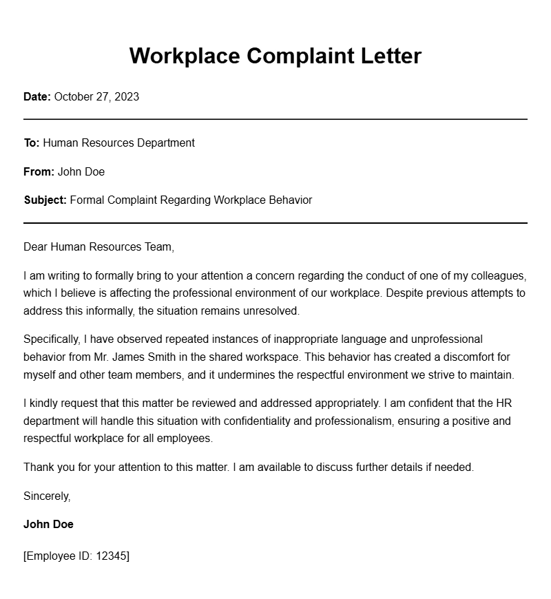 Workplace Complaint Letter Samples and Templates