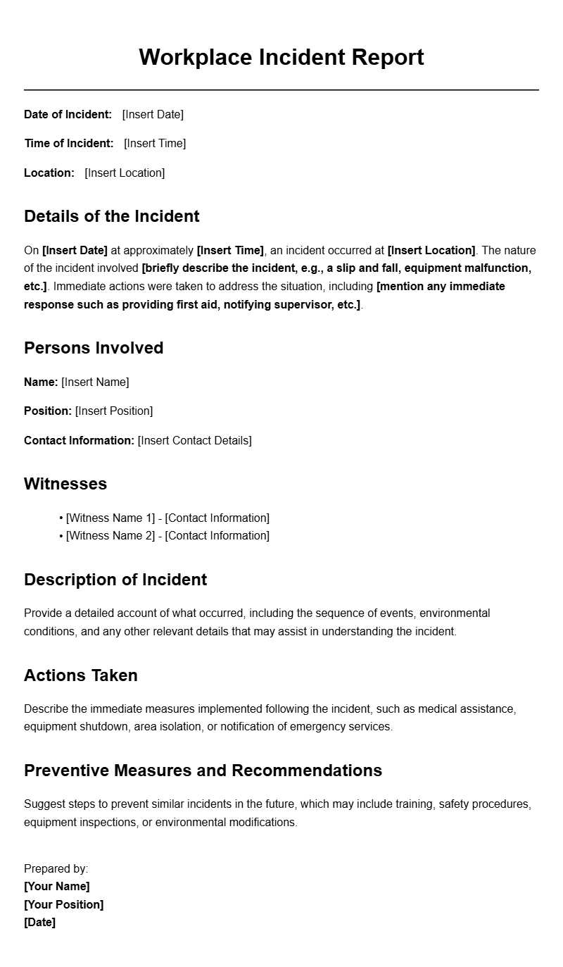 Workplace Incident Report Letter Templates for Employers