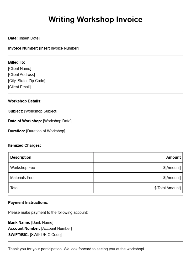 Writing Workshop Invoice Templates for Easy Billing