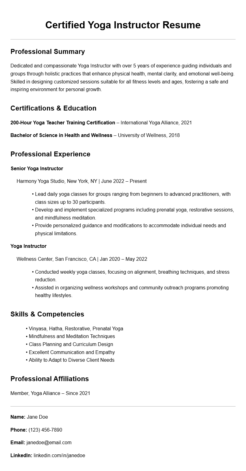 Yoga Instructor Resume Samples to Showcase Your Skills
