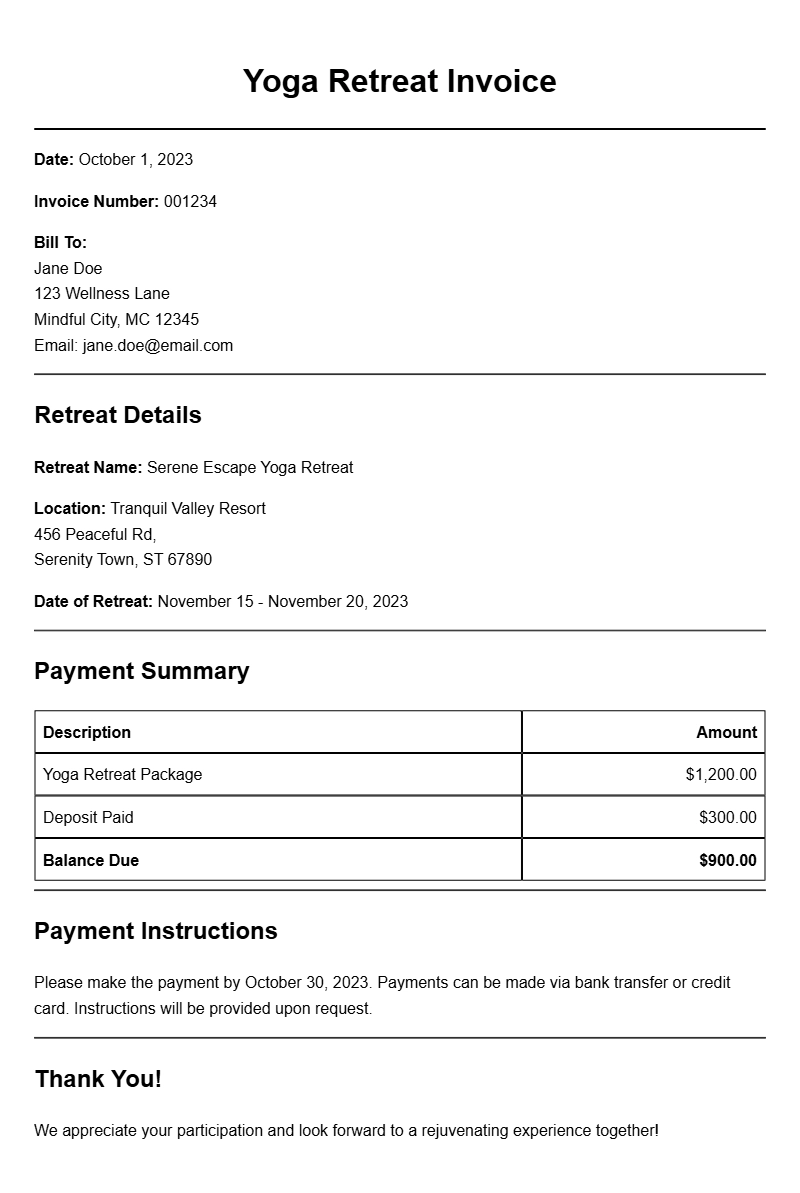 Yoga Retreat Invoice Templates for Seamless Billing