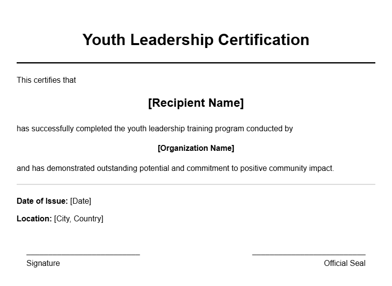 Youth Leader Certificate Samples for Inspiration