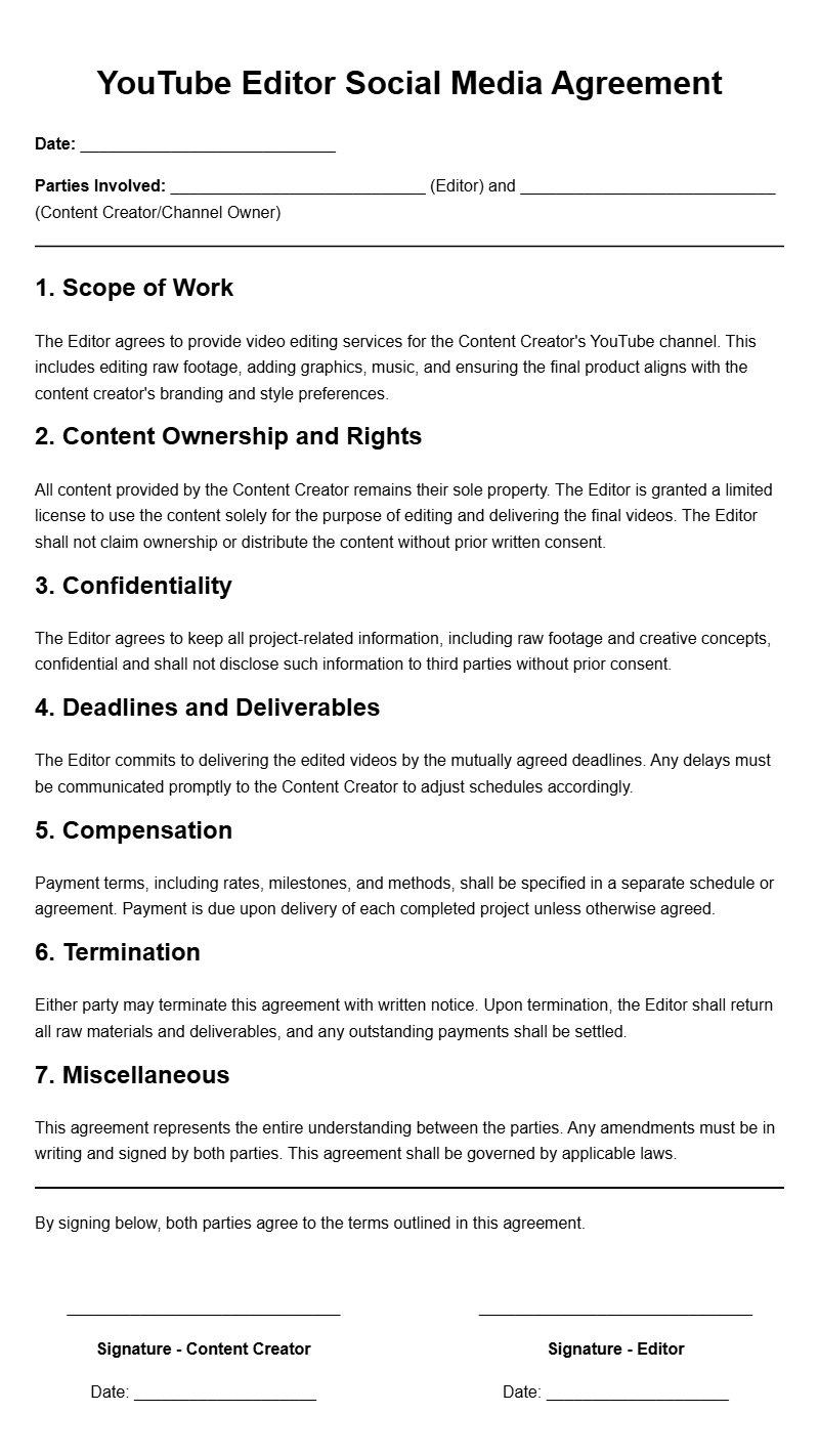 YouTube Editor Social Media Agreement Templates
